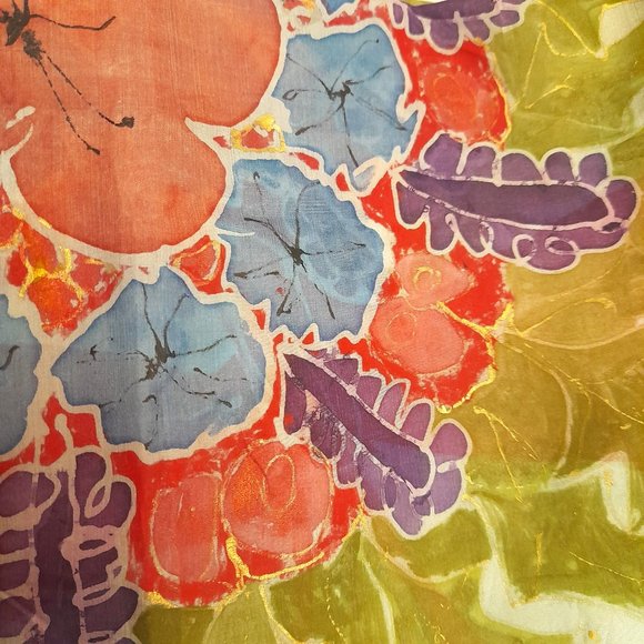 Hand Painted Silk 30" x 30" Scarf Flower Bouquet Design - Picture 6 of 10